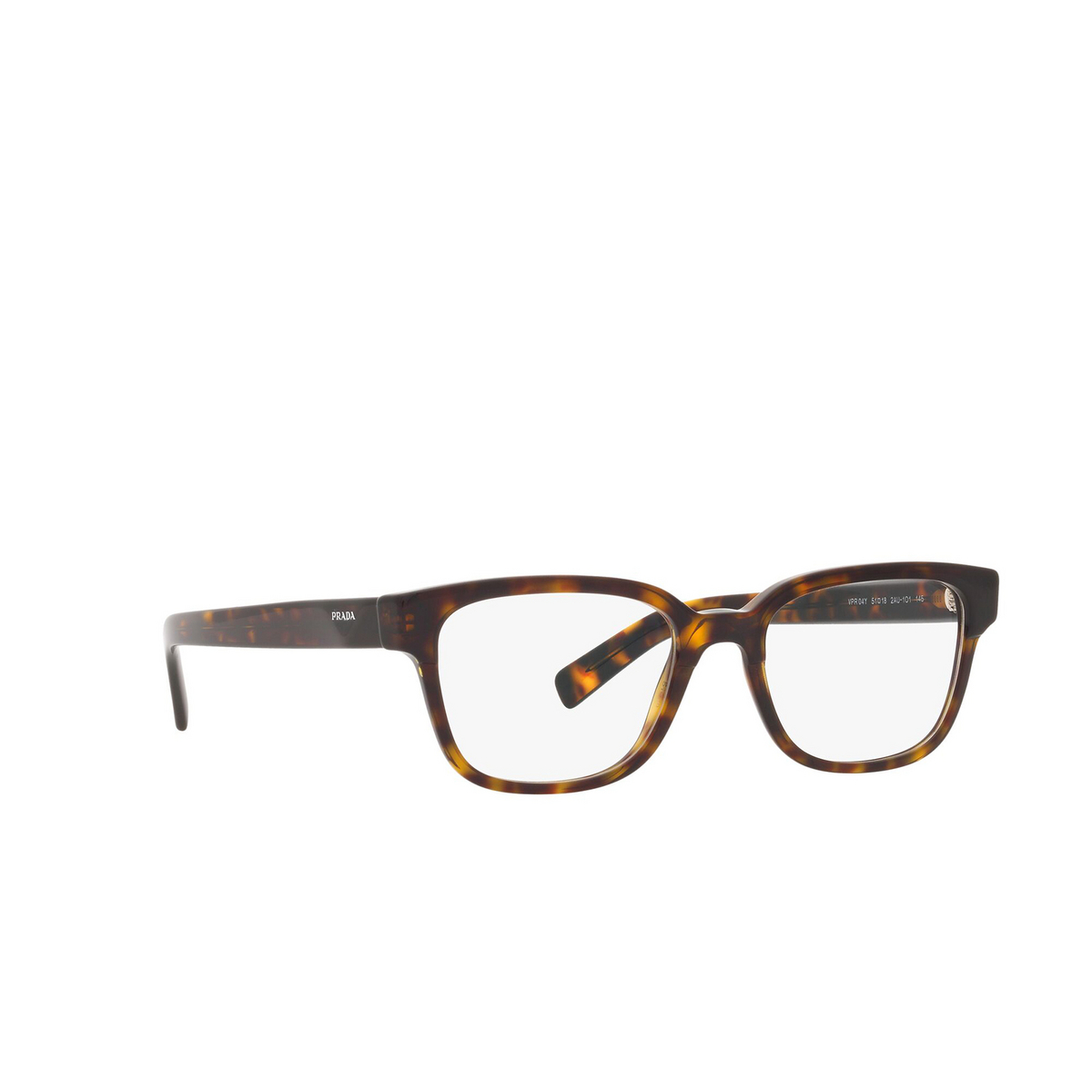 Prada® Rectangle Eyeglasses: PR 04YV color Tortoise 2AU1O1 - three-quarters view.