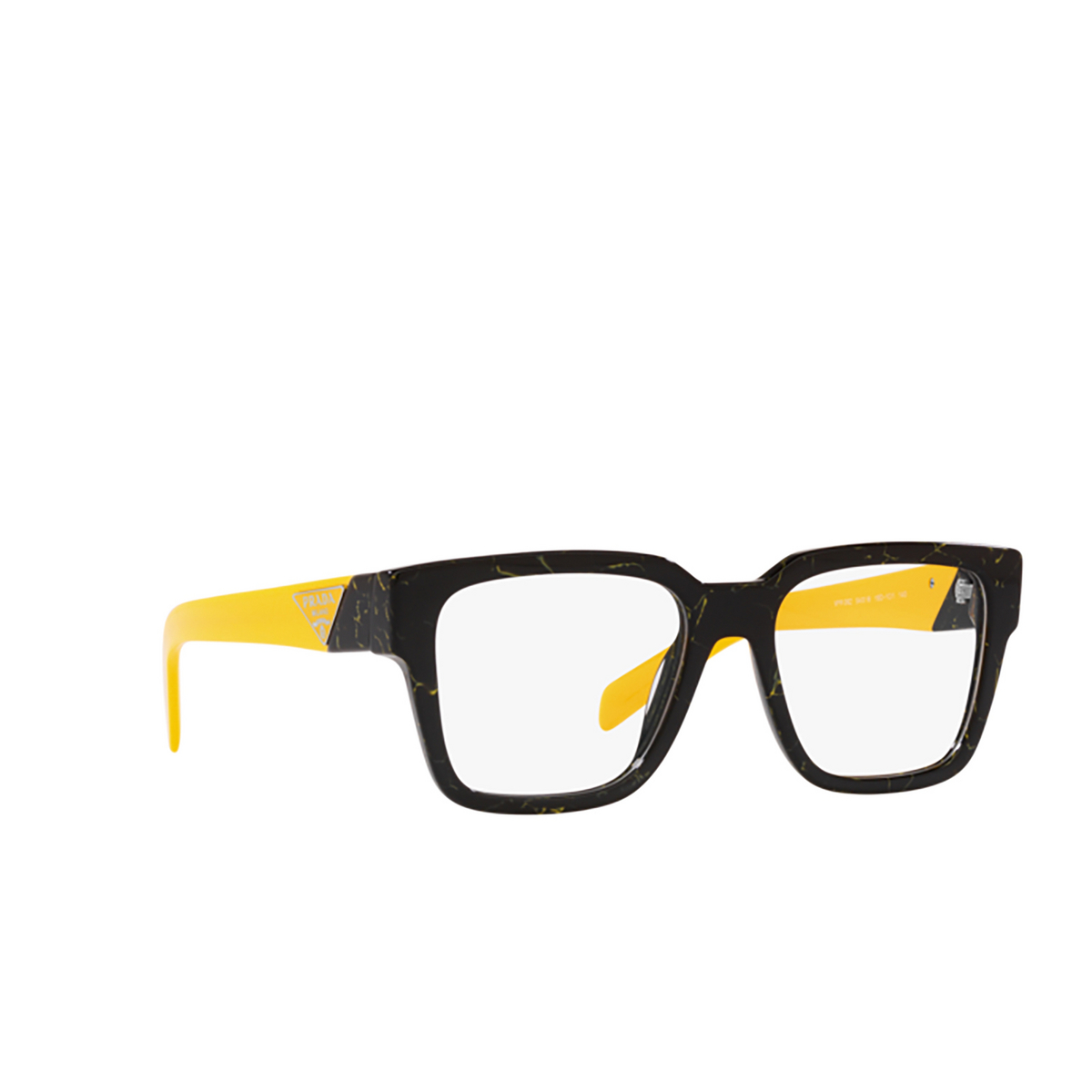 Prada PR 08ZV Eyeglasses 19D1O1 Black / Yellow Marble - three-quarters view