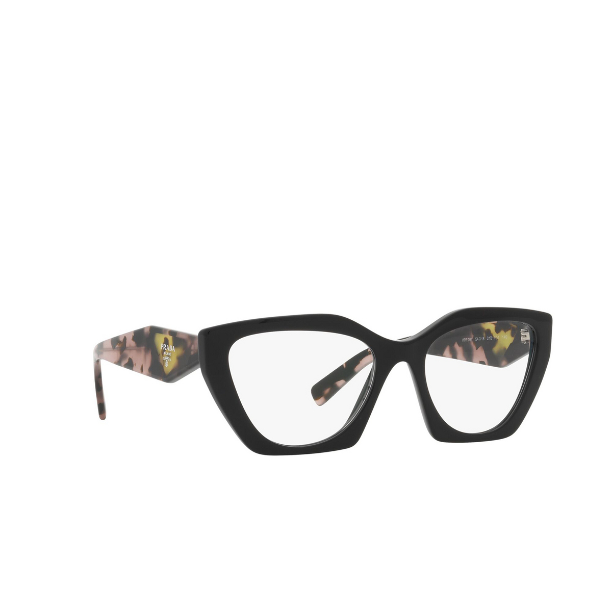Prada® Irregular Eyeglasses: PR 09YV color Black 21B1O1 - three-quarters view.