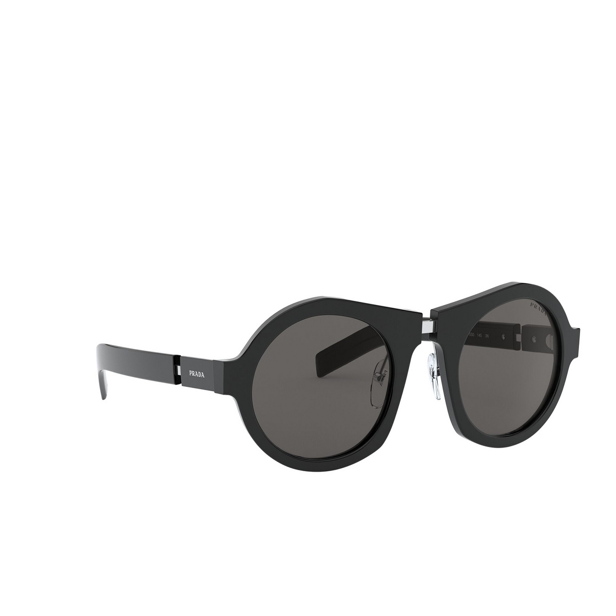 Prada® Round Sunglasses: PR 10XS color Black 1AB5S0 - three-quarters view.