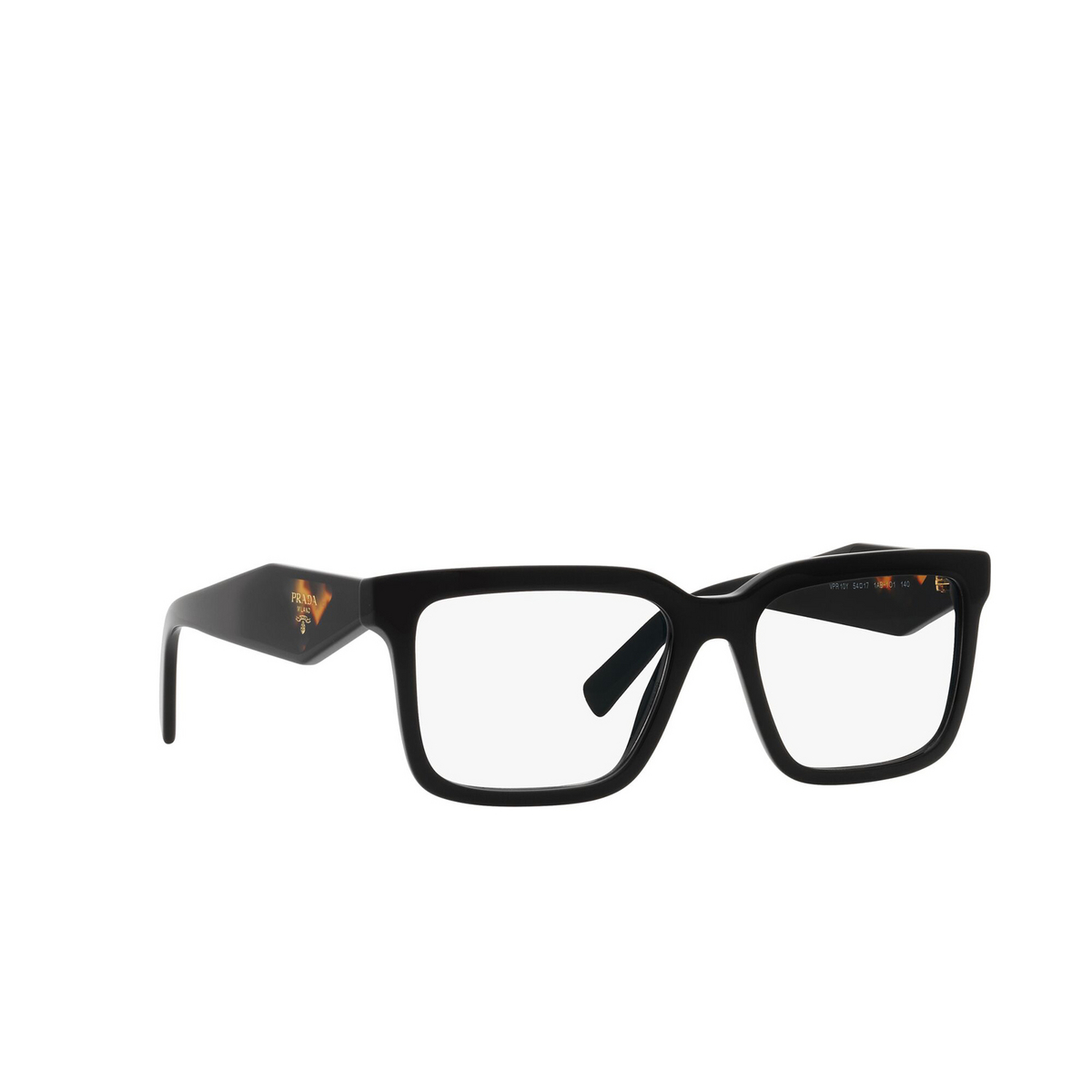 Prada® Square Eyeglasses: PR 10YV color Black 1AB1O1 - three-quarters view.