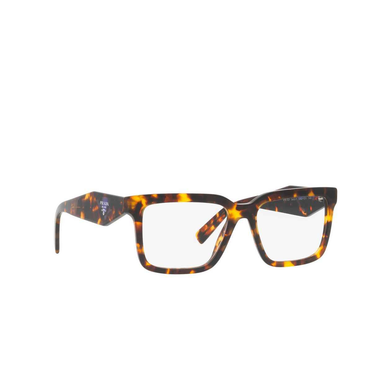 Prada® Square Eyeglasses: PR 10YV color Honey Tortoise VAU1O1 - three-quarters view.