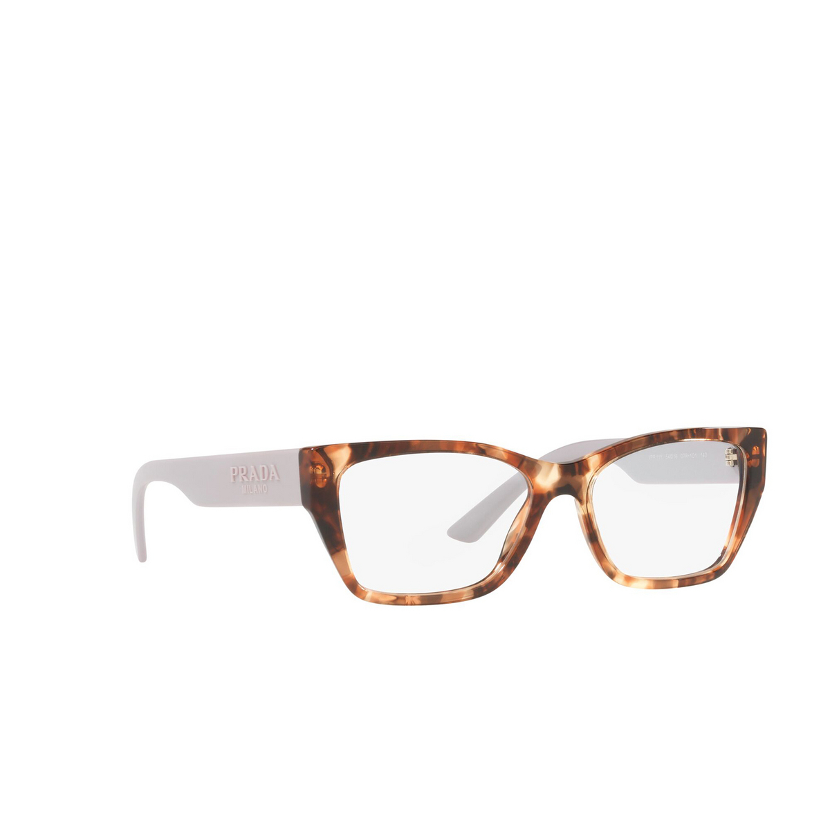Prada® Square Eyeglasses: PR 11YV color Caramel Tortoise 07R1O1 - three-quarters view.