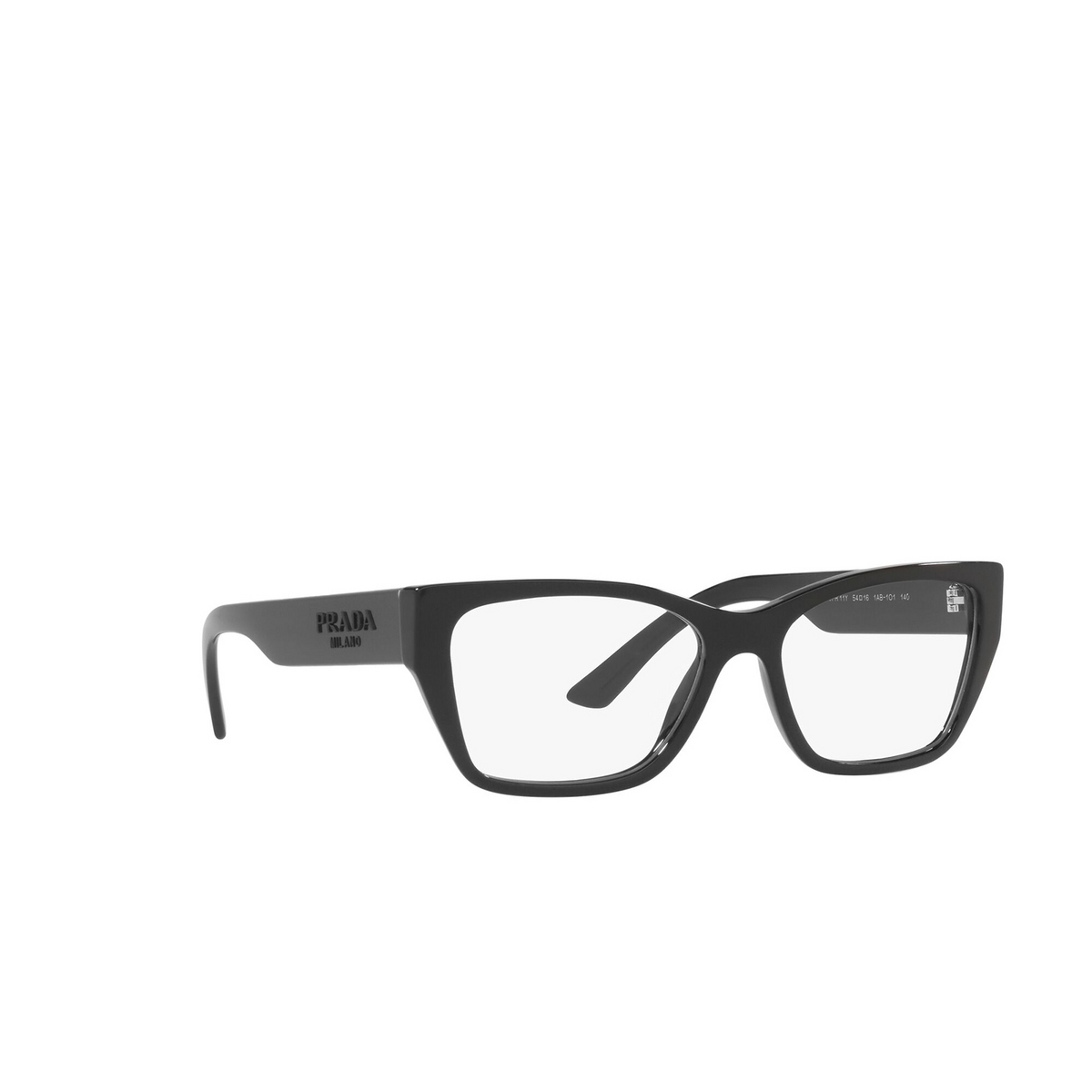 Prada® Square Eyeglasses: PR 11YV color Black 1AB1O1 - three-quarters view.