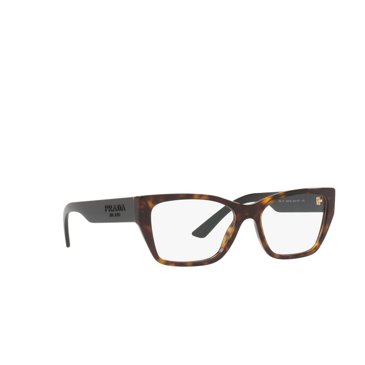 Prada® Square Eyeglasses: PR 11YV color Tortoise 2AU1O1 - three-quarters view.