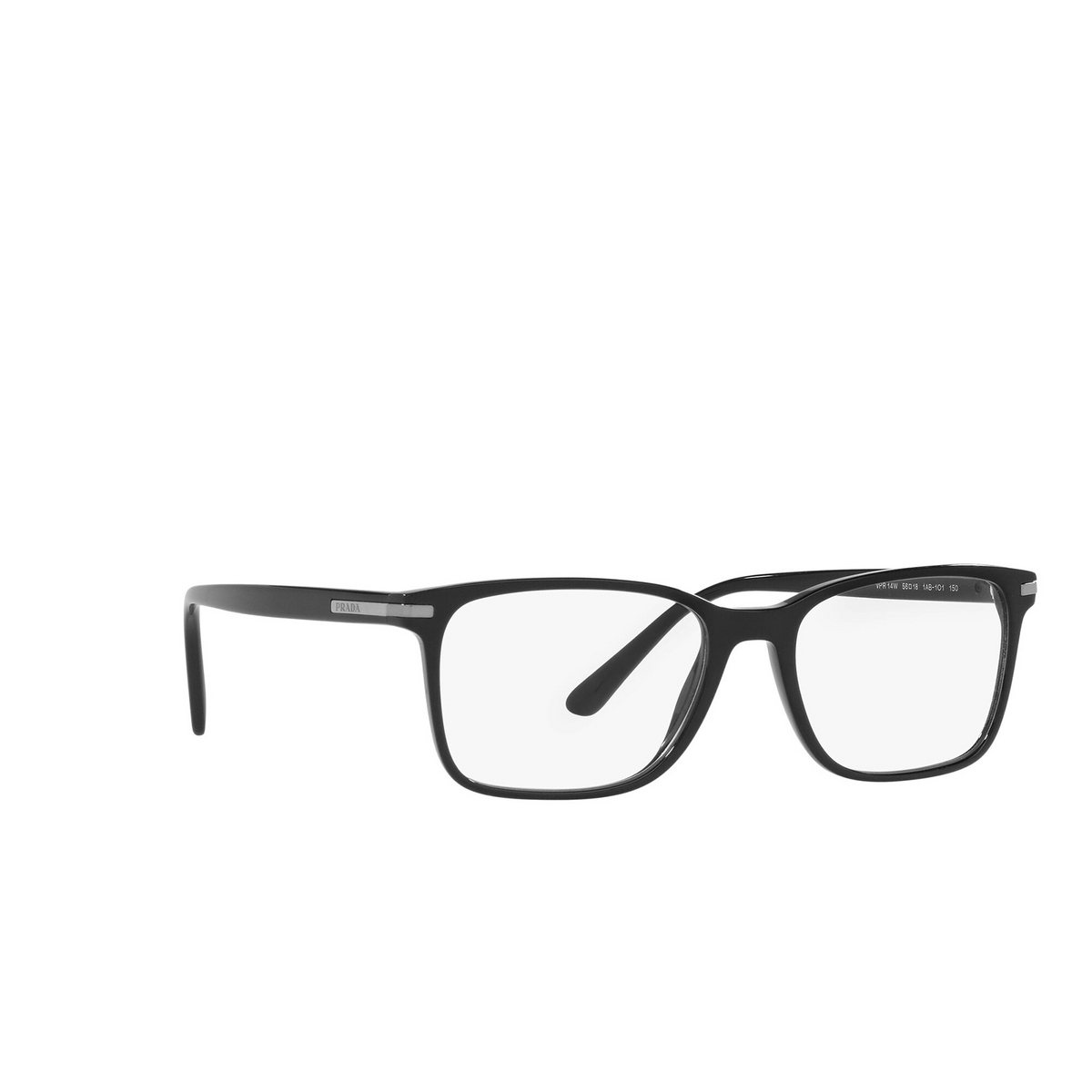 Prada® Square Eyeglasses: PR 14WV color Black 1AB1O1 - three-quarters view.