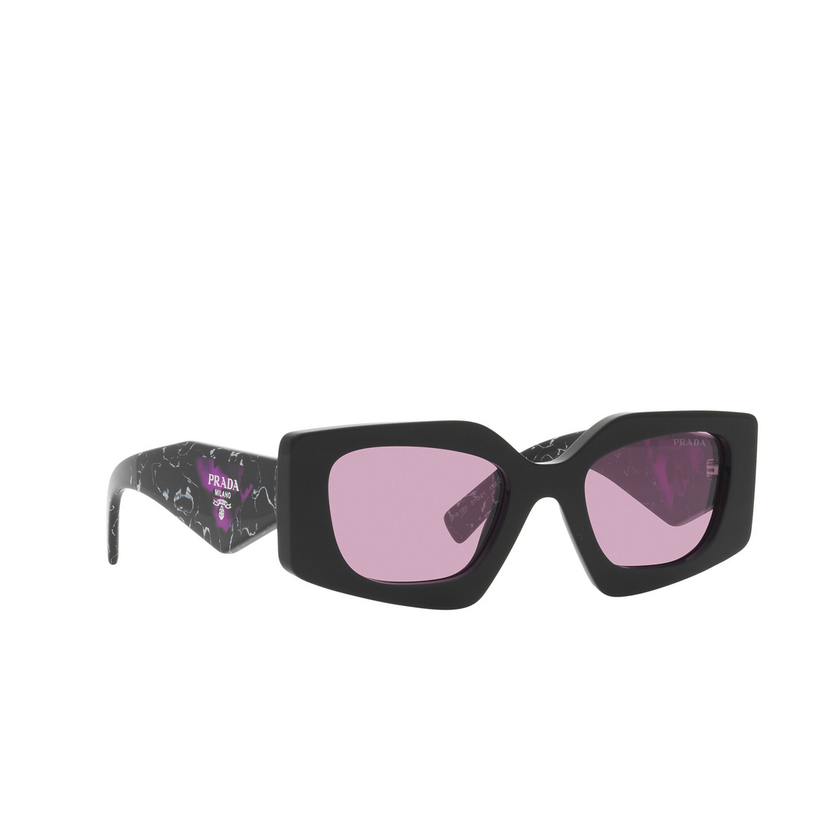 Prada® Irregular Sunglasses: PR 15YS color Black 1AB07Q - three-quarters view.