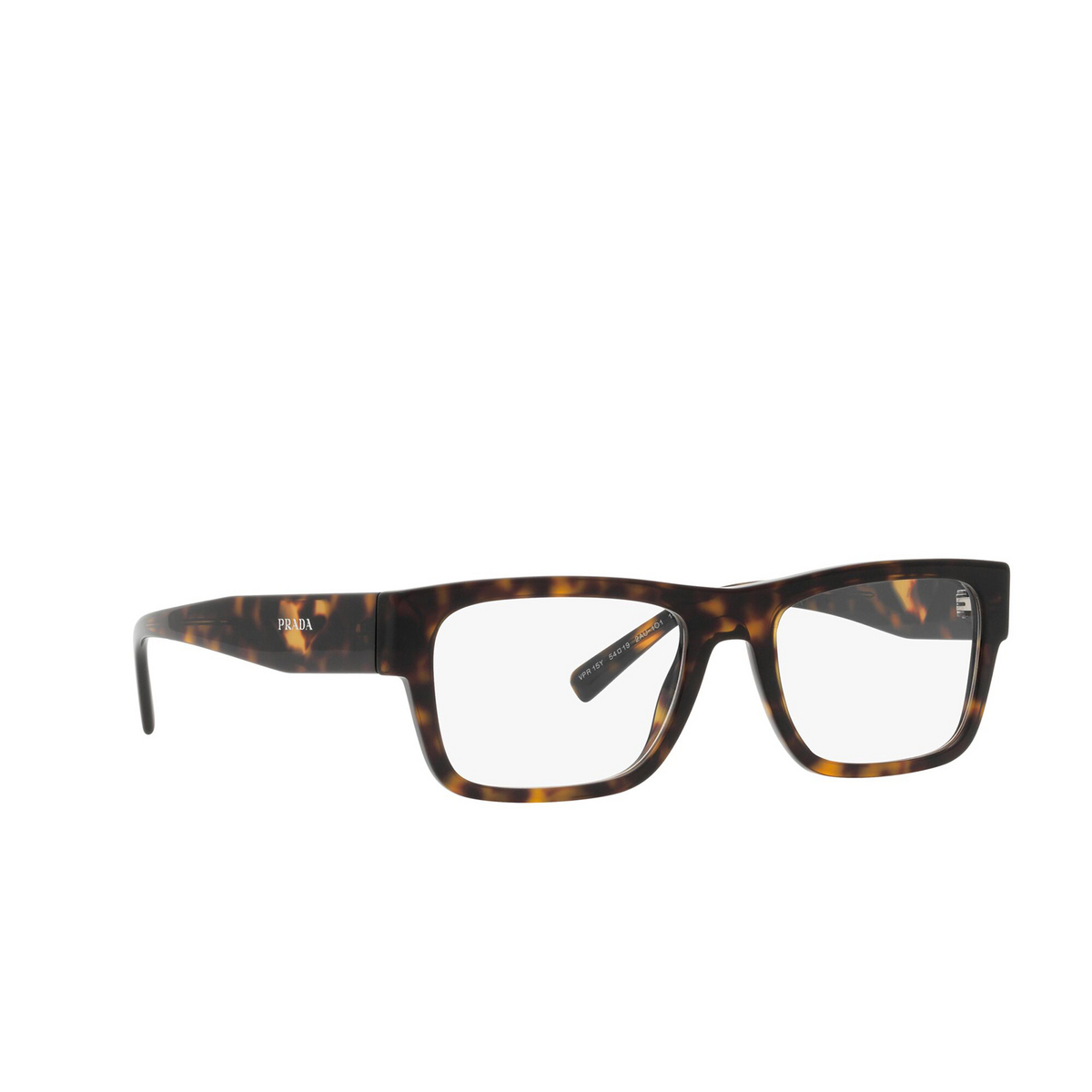 Prada® Rectangle Eyeglasses: PR 15YV color 2AU1O1 Havana - three-quarters view