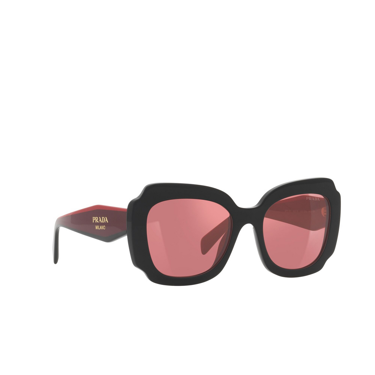 Prada® Irregular Sunglasses: PR 16YS color Black 1AB06Q - three-quarters view.