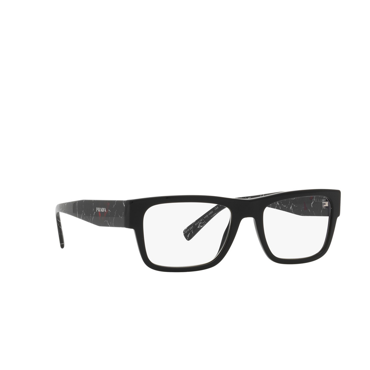 Prada® Rectangle Eyeglasses: PR 28YS color Black 1AB08N - three-quarters view.