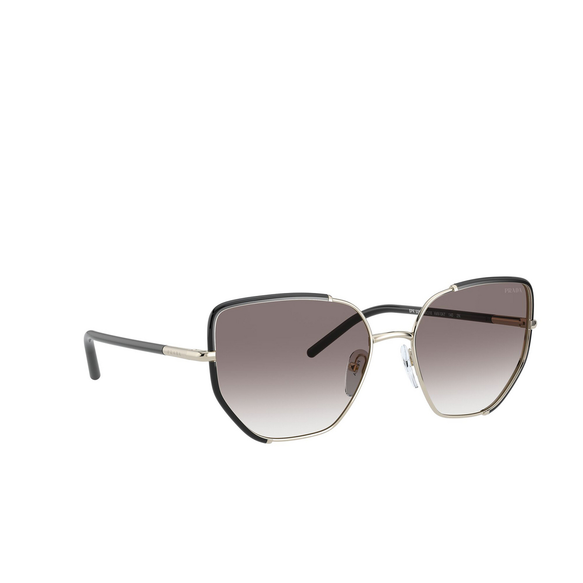 Prada® Butterfly Sunglasses: PR 50WS color Black / Pale Gold AAV0A7 - three-quarters view.