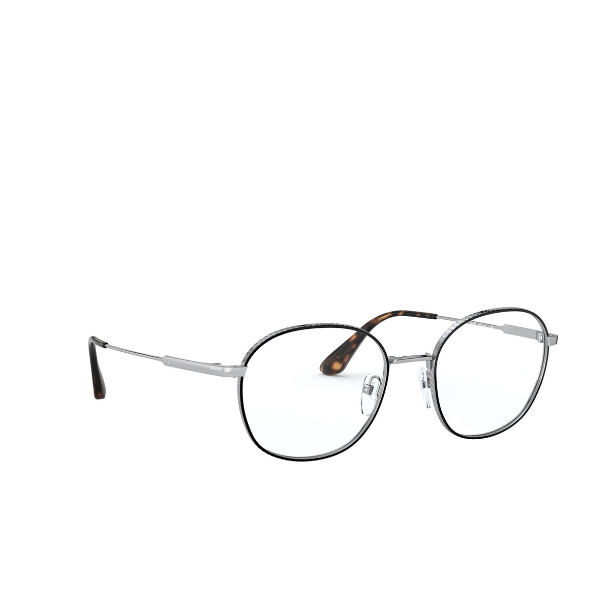 Prada® Square Eyeglasses: PR 53WV color Silver / Black 5241O1 - three-quarters view.
