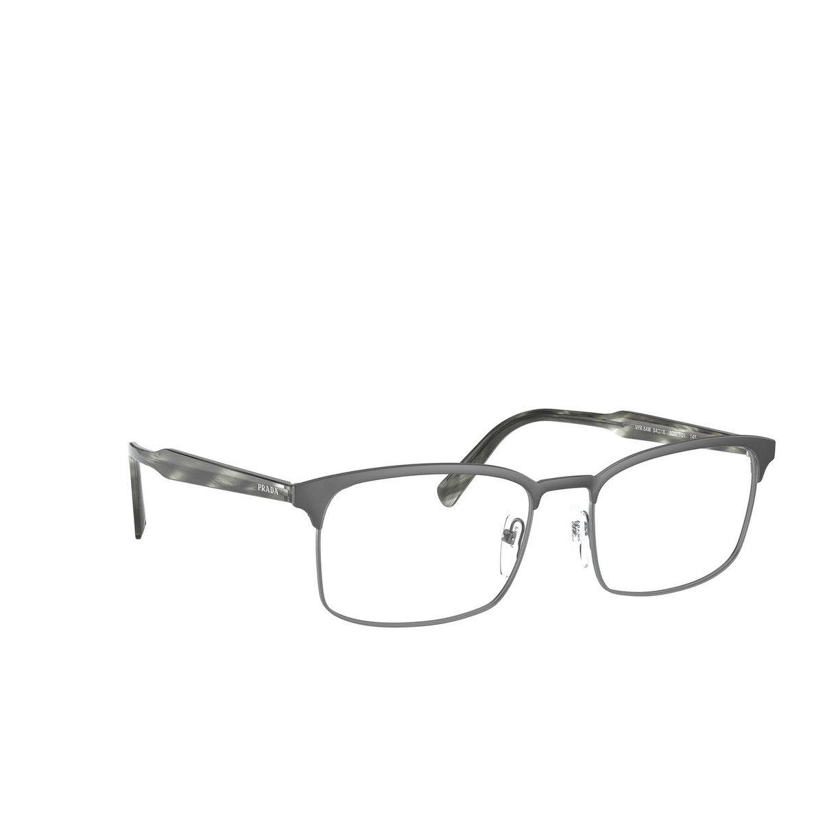 Prada® Rectangle Eyeglasses: PR 54WV color Matte Gunmetal 7CQ1O1 - three-quarters view.