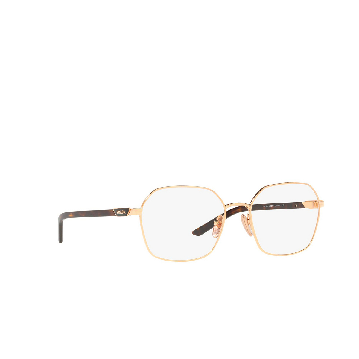 Prada PR 55YV Eyeglasses SVF1O1 Pink Gold - three-quarters view