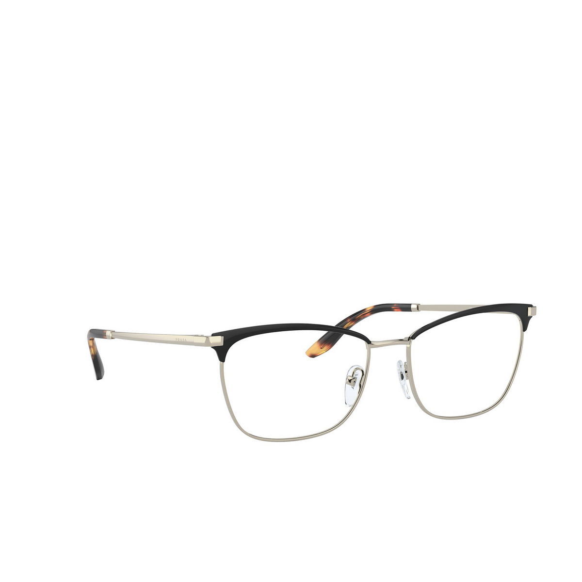 Prada® Irregular Eyeglasses: PR 57WV color Black / Pale Gold AAV1O1 - three-quarters view.