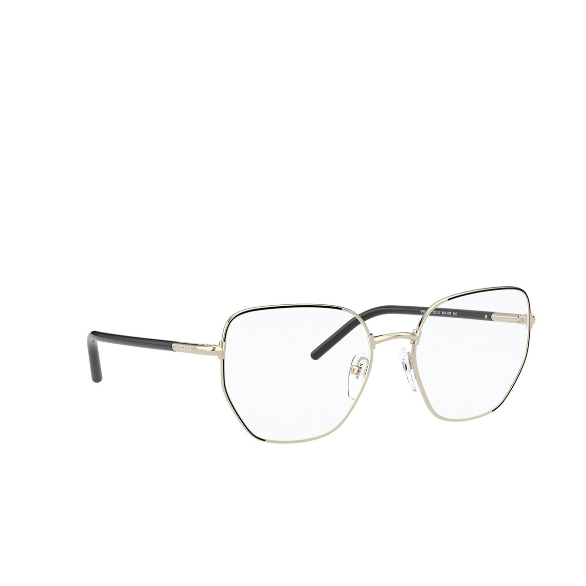 Prada® Irregular Eyeglasses: PR 60WV color Black / Pale Gold AAV1O1 - three-quarters view.