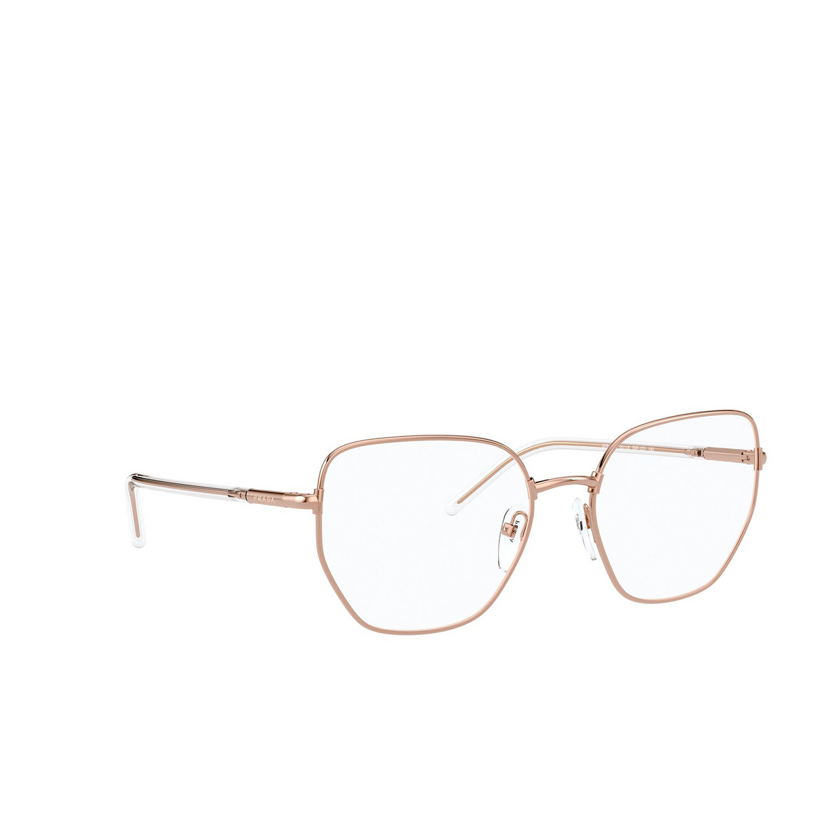 Prada® Irregular Eyeglasses: PR 60WV color Pink Gold SVF1O1 - three-quarters view.