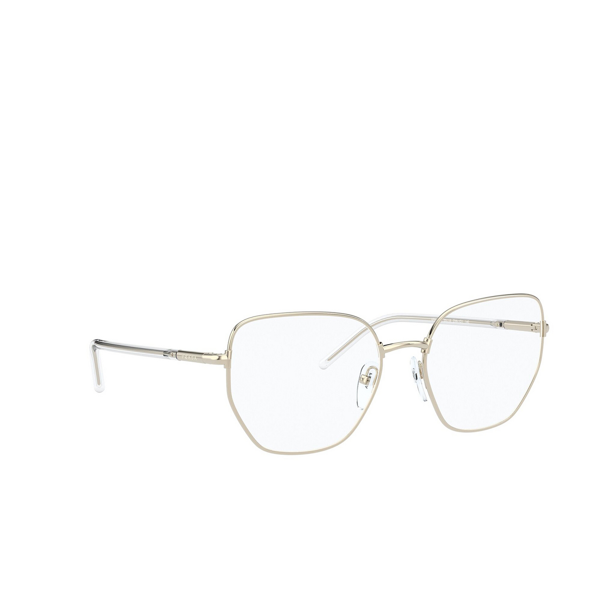 Prada® Irregular Eyeglasses: PR 60WV color Pale Gold ZVN1O1 - three-quarters view.
