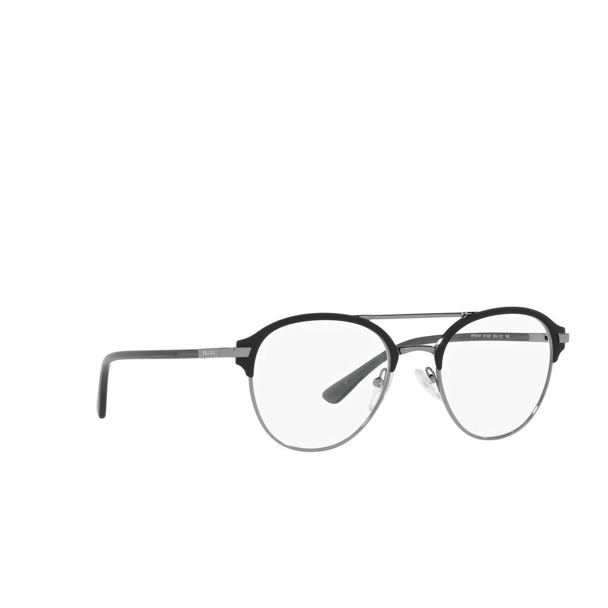 Prada® Aviator Eyeglasses: PR 61WV color Matte Black / Gunmetal 02G1O1 - three-quarters view.