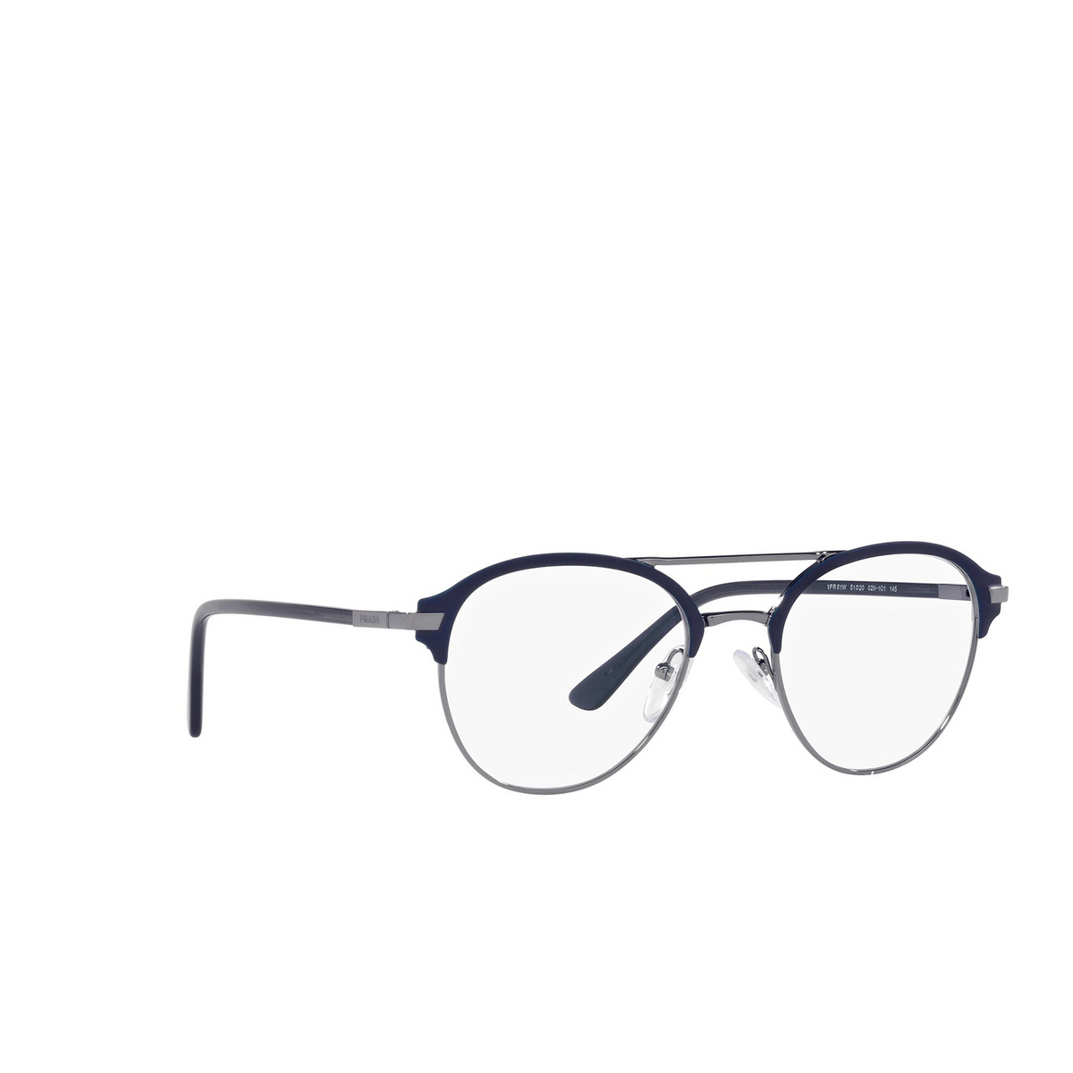 Prada® Aviator Eyeglasses: PR 61WV color Matte Baltic / Gunmetal 02N1O1 - three-quarters view.