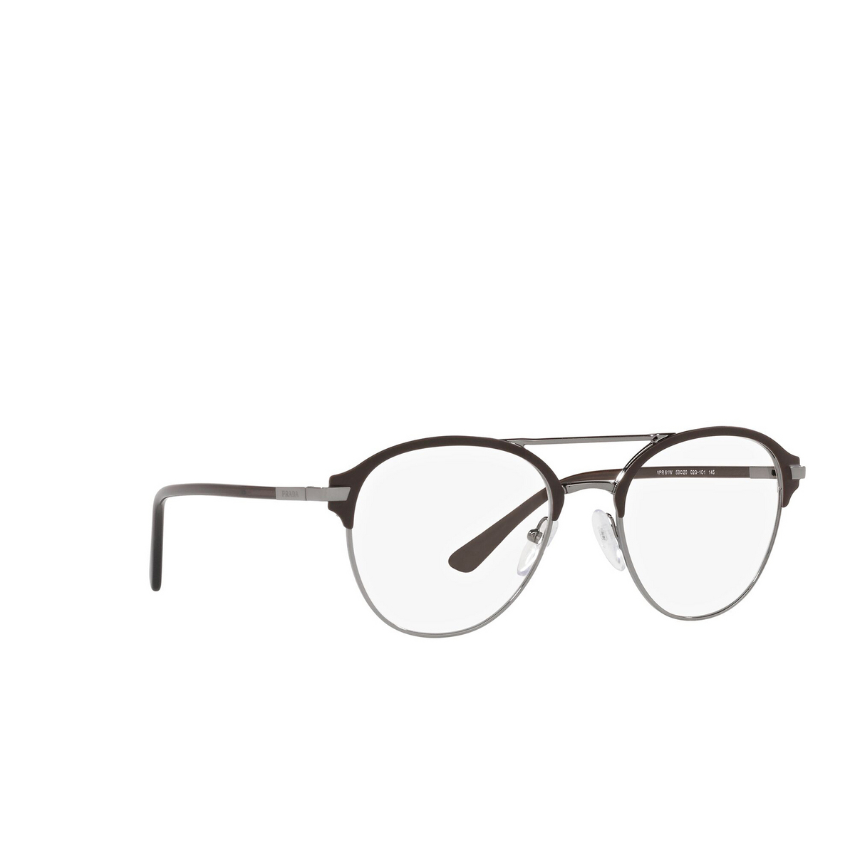 Prada® Aviator Eyeglasses: PR 61WV color Matte Brown / Gunmetal 02Q1O1 - three-quarters view.