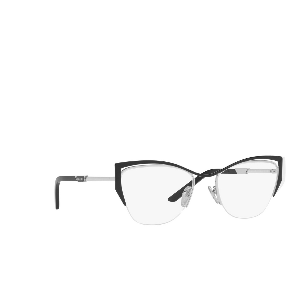 Prada® Butterfly Eyeglasses: PR 63YV color Silver / Black GAQ1O1 - three-quarters view.