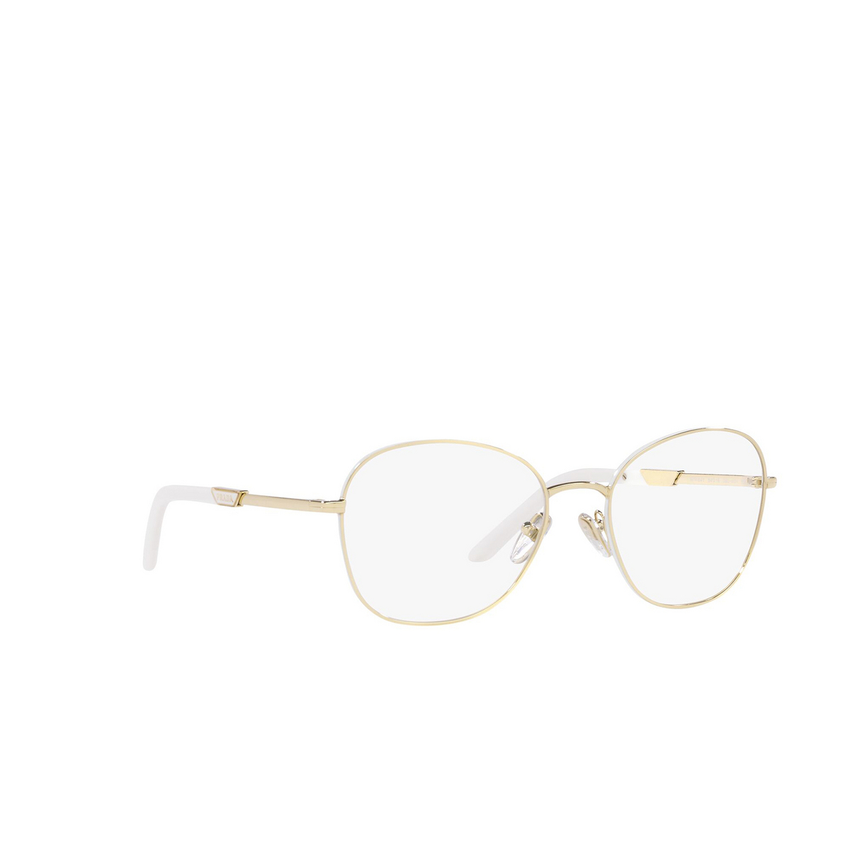 Prada® Round Eyeglasses: PR 64YV color Pale Gold / Talco 09U1O1 - three-quarters view.
