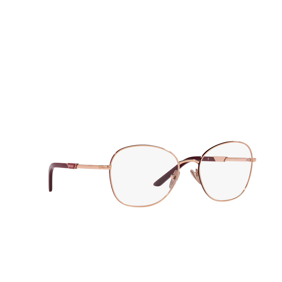 Prada® Round Eyeglasses: PR 64YV color Rose Gold / Rosso 16A1O1 - three-quarters view.
