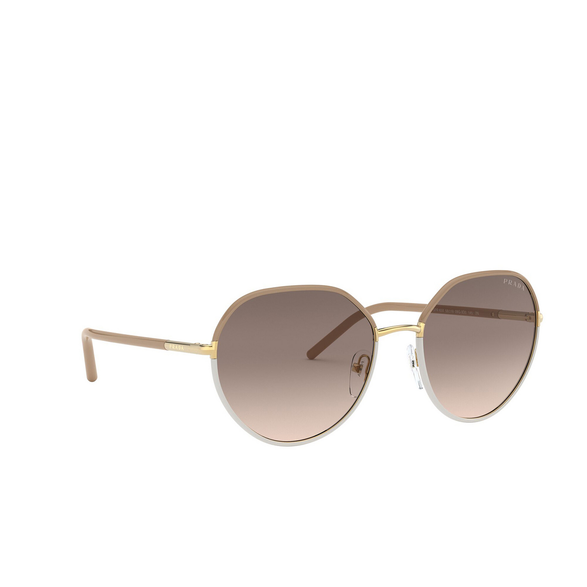 Prada® Round Sunglasses: PR 65XS color Beige / Ivory 09G3D0 - three-quarters view.