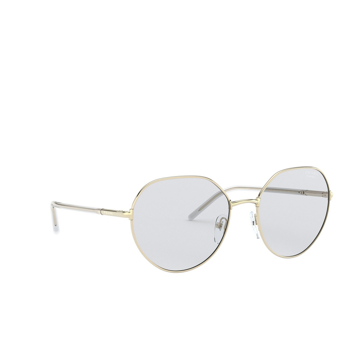 Prada® Round Sunglasses: PR 65XS color Pale Gold ZVN07D - three-quarters view.