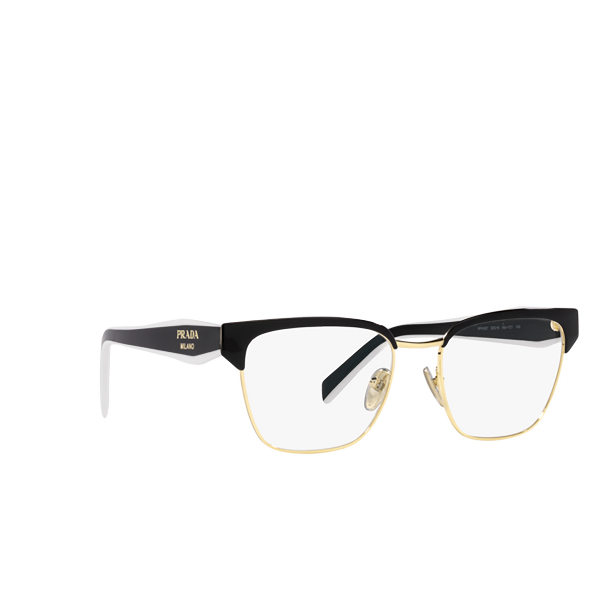 Prada PR 65YV Eyeglasses 18A1O1 Black / Pale Gold - three-quarters view