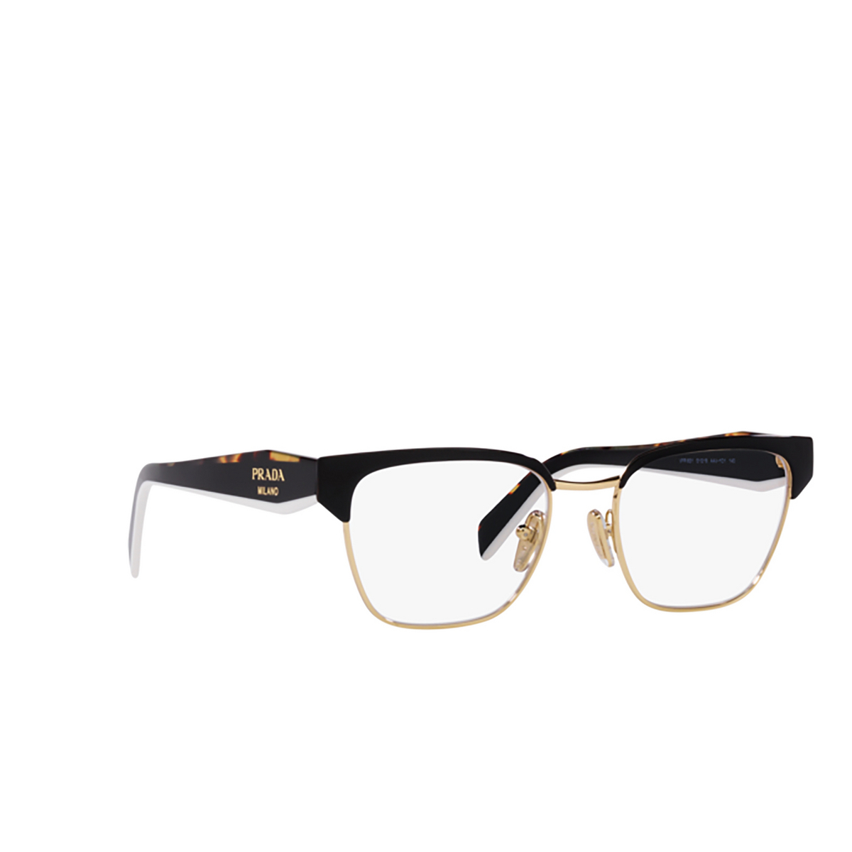 Prada PR 65YV Eyeglasses AAV1O1 Black / Pale Gold - three-quarters view