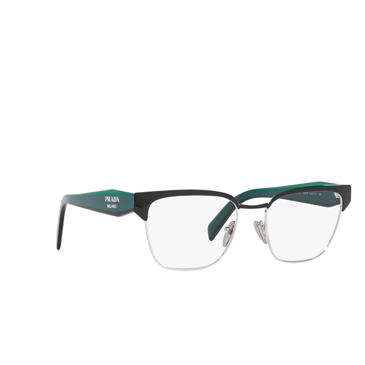 Prada PR 65YV Eyeglasses GAQ1O1 Black / Silver - three-quarters view