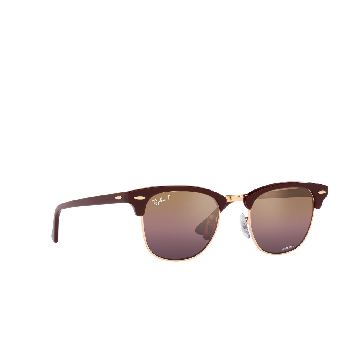 Ray-Ban CLUBMASTER Sunglasses 1365G9 Bordeaux On Rose Gold - three-quarters view