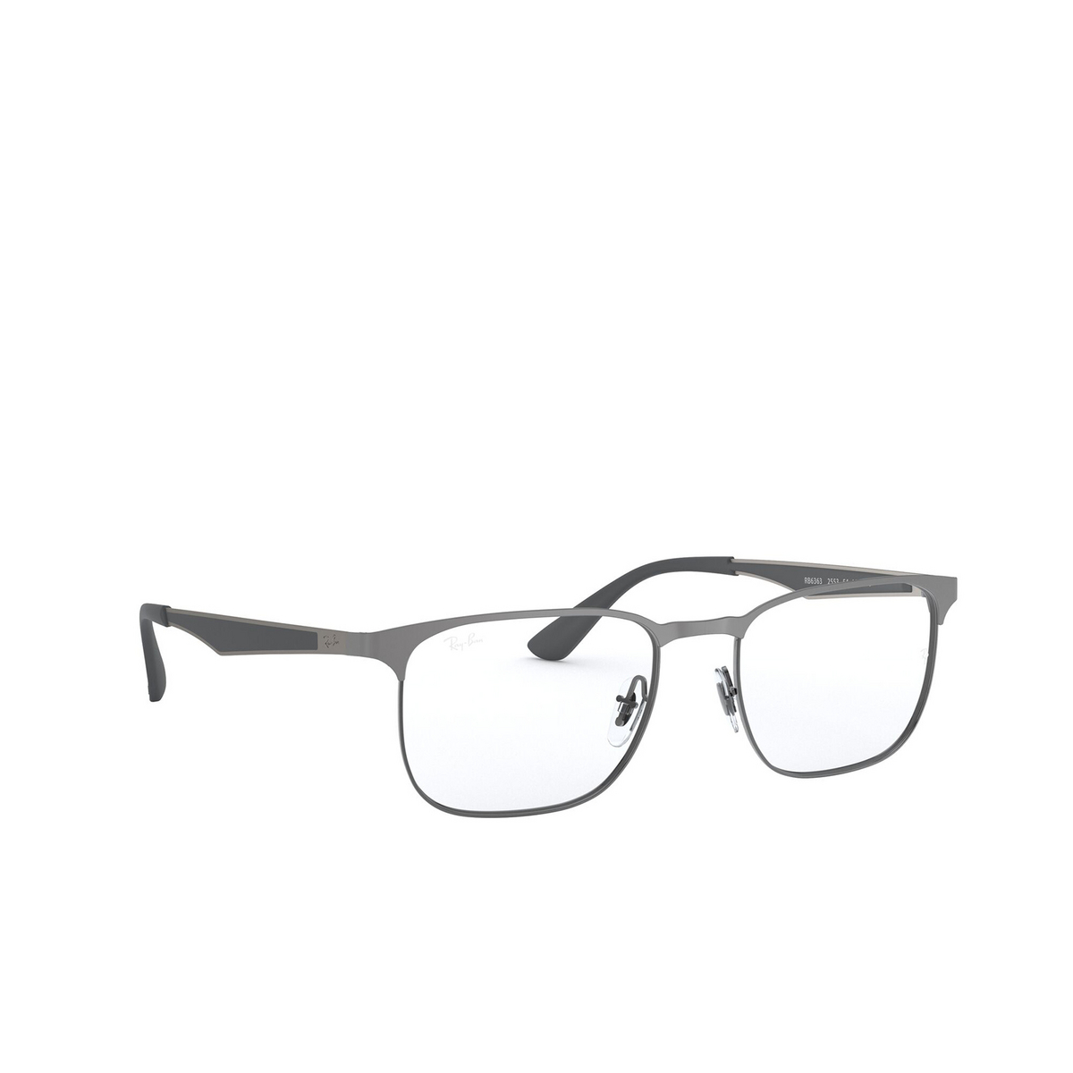Ray-Ban® Square Eyeglasses: RX6363 color Brushed Gunmetal On Gunmetal 2553 - three-quarters view.