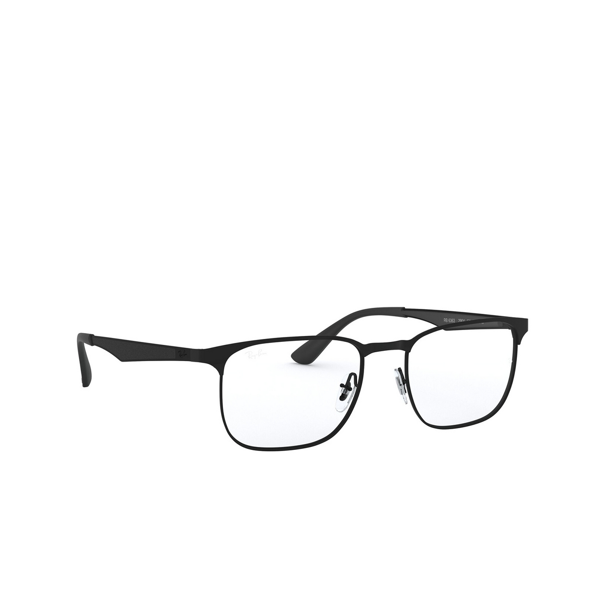 Ray-Ban® Square Eyeglasses: RX6363 color Matte Black On Black 2904 - three-quarters view.
