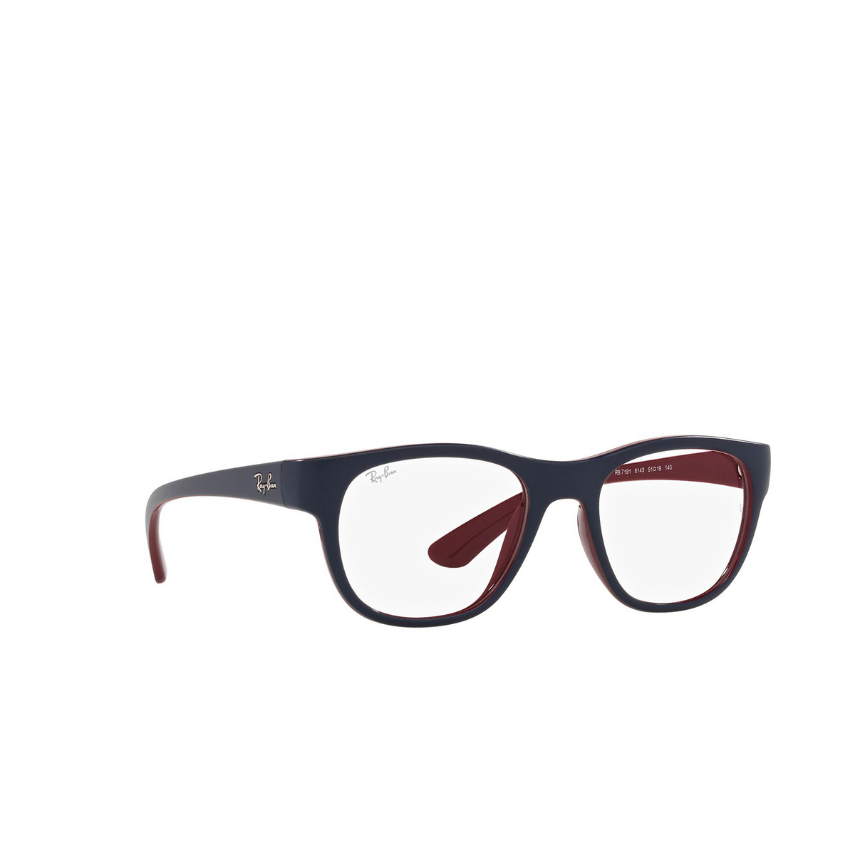 Ray-Ban® Square Eyeglasses: RX7191 color Matte Blue On Bordeaux 8143 - three-quarters view.