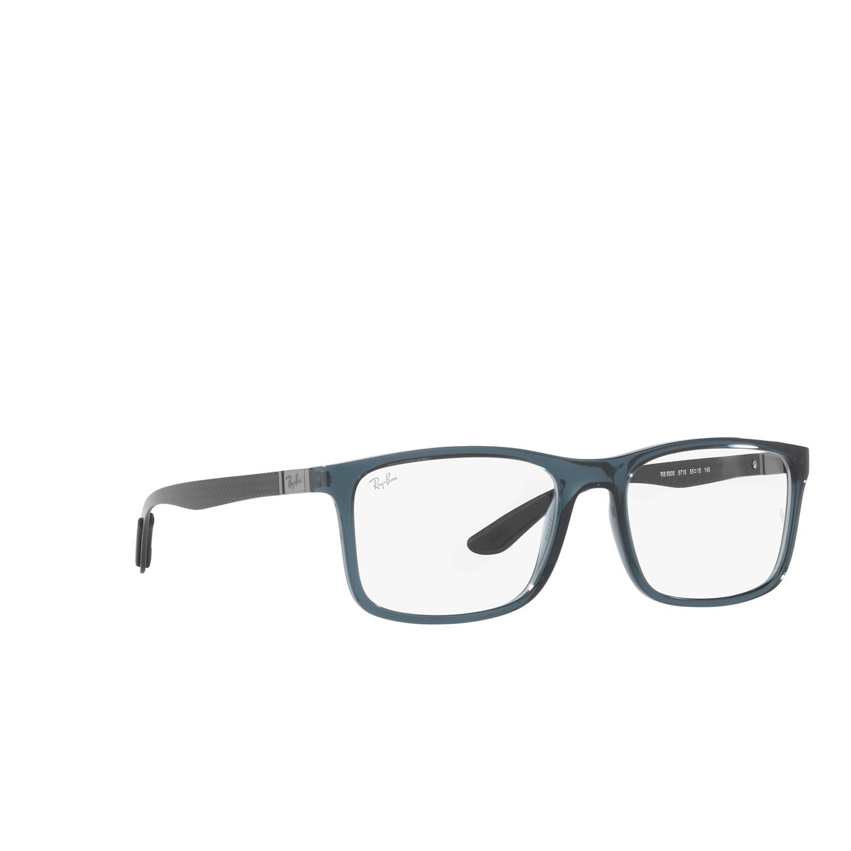 Ray-Ban® Rectangle Eyeglasses: RX8908 color Transparent Blue 5719 - three-quarters view.