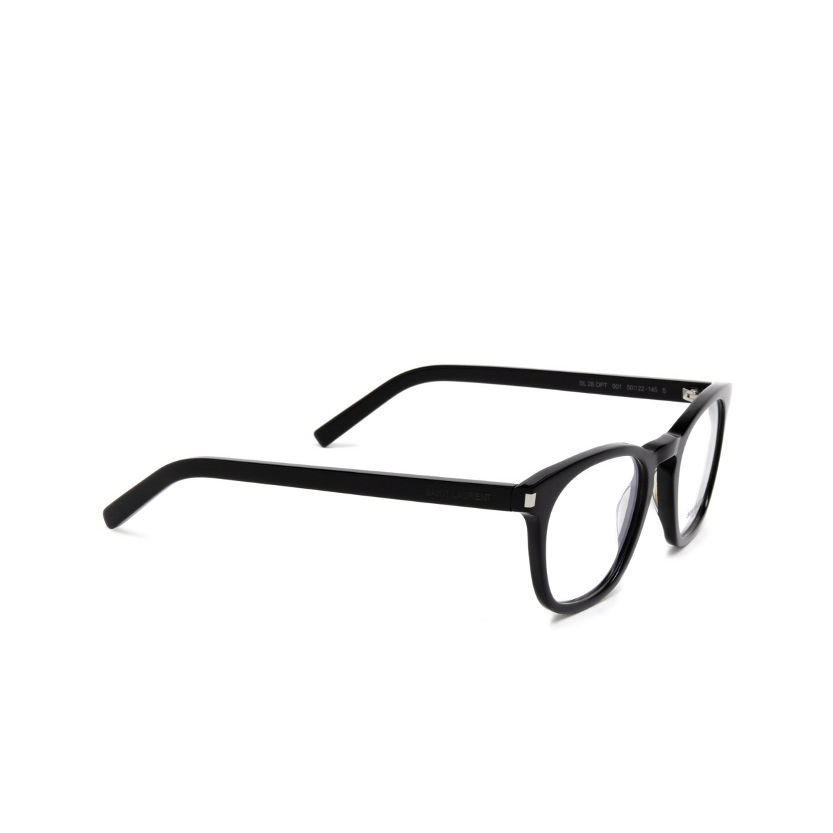 Saint Laurent® Square Eyeglasses: SL 28 OPT color 001 Black - three-quarters view