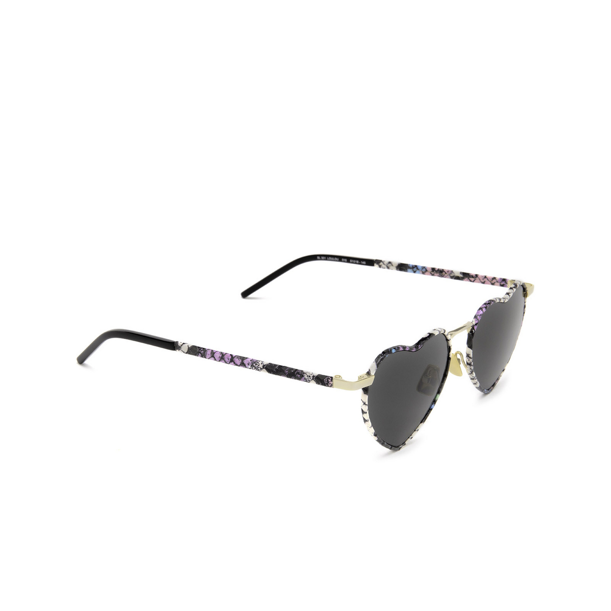 Saint Laurent® Irregular Sunglasses: SL 301 color Gold & Multicolor 010 - three-quarters view.