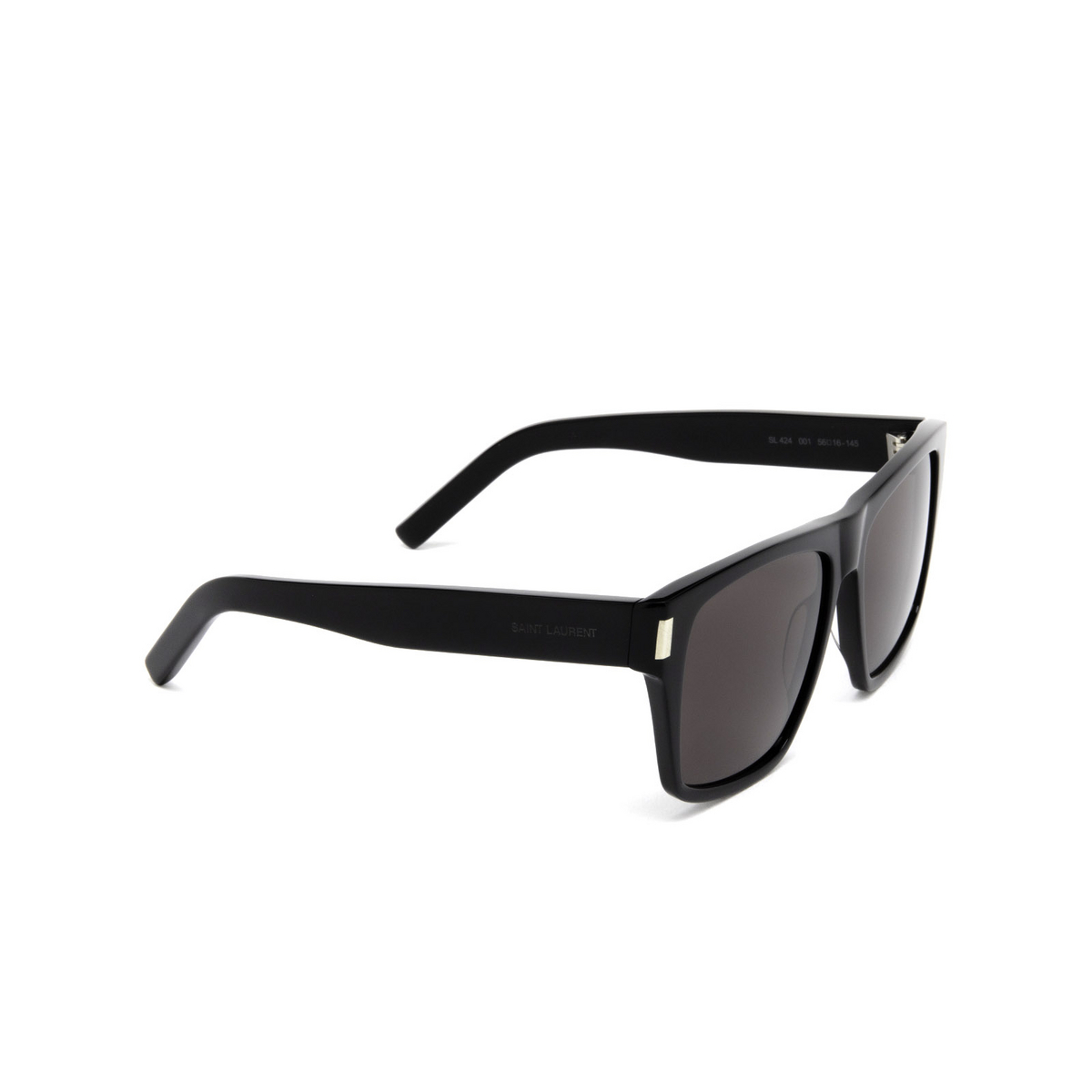 Saint Laurent® Square Sunglasses: SL 424 color Black 001 - three-quarters view.