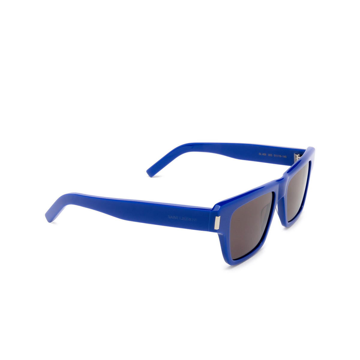 Saint Laurent® Rectangle Sunglasses: SL 469 color 003 Shiny Solid Electric Blue - three-quarters view
