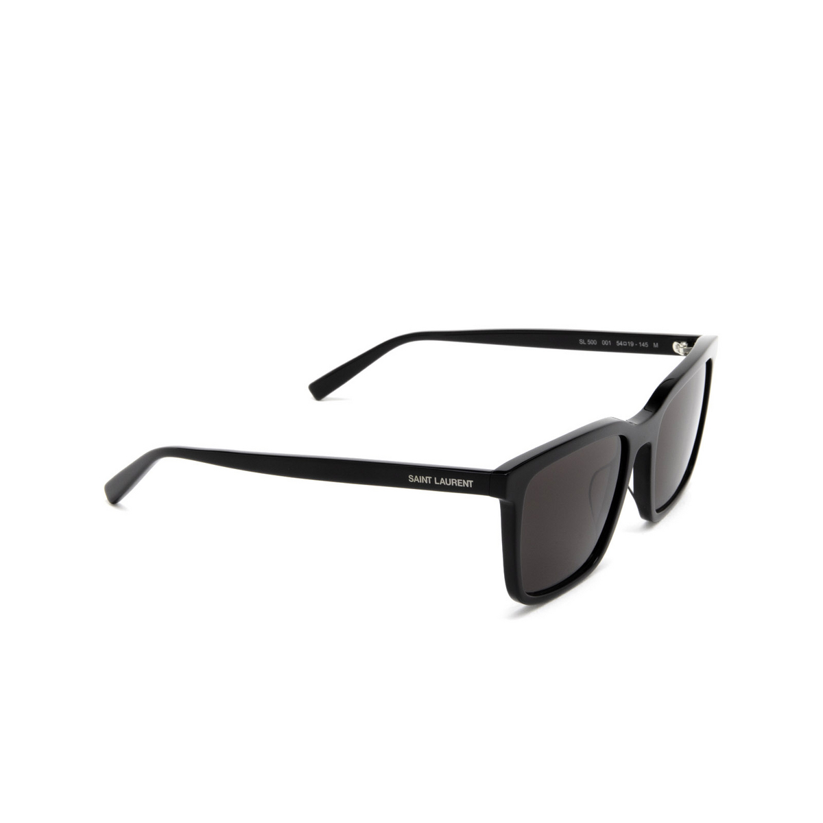 Saint Laurent® Square Sunglasses: SL 500 color Black 001 - three-quarters view.