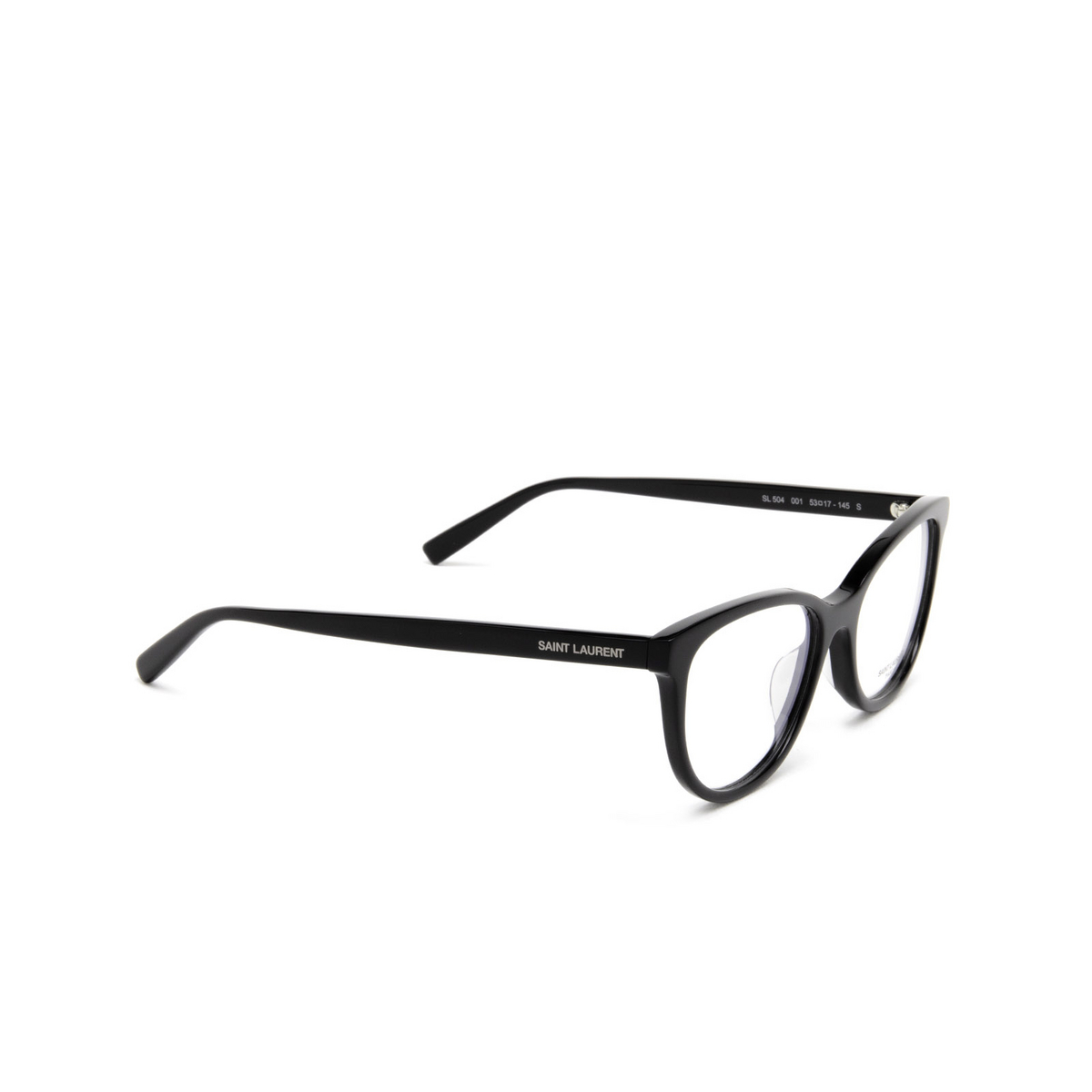 Saint Laurent® Cat-eye Eyeglasses: SL 504 color 001 Black - three-quarters view