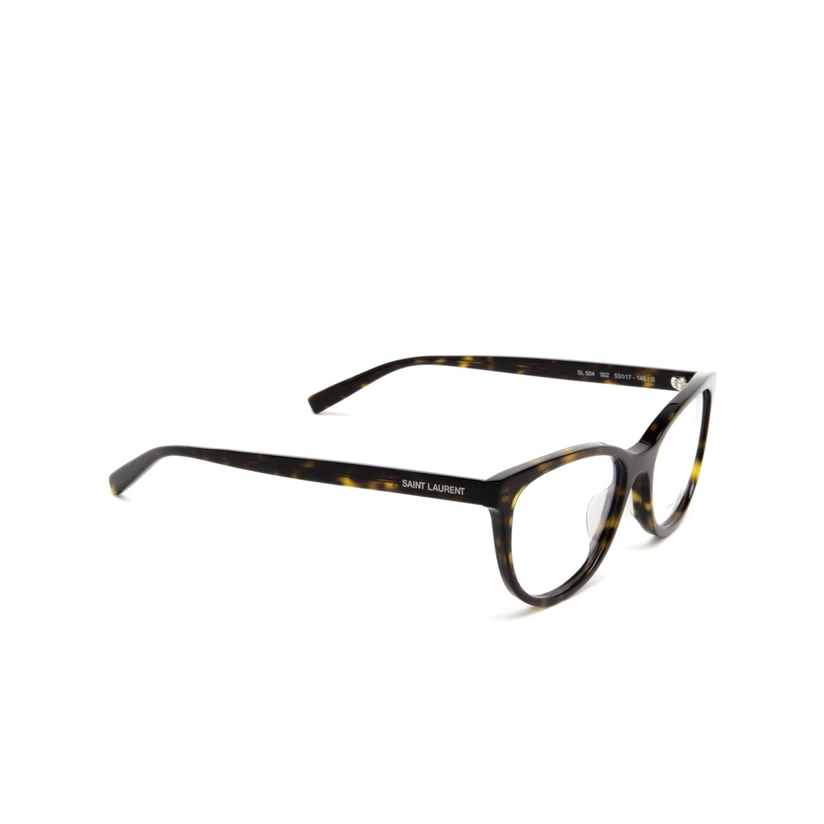 Saint Laurent® Cat-eye Eyeglasses: SL 504 color Havana 002 - three-quarters view.