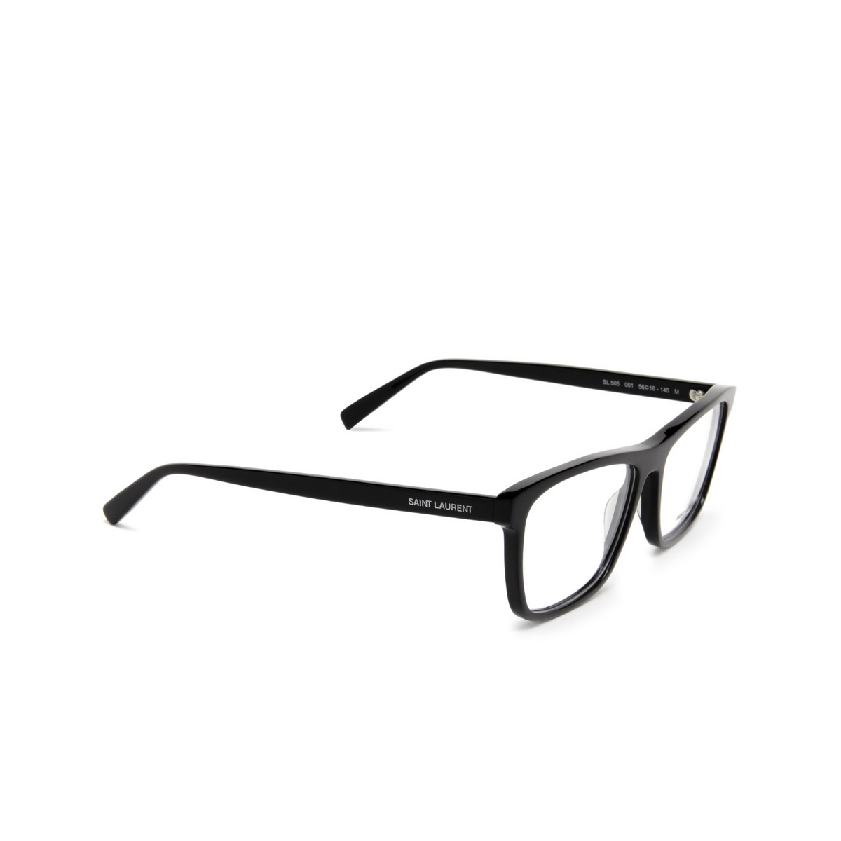 Saint Laurent® Square Eyeglasses: SL 505 color Black 001 - three-quarters view.