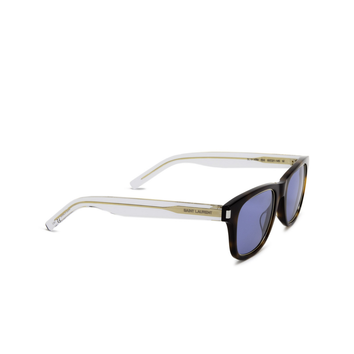 Saint Laurent® Square Sunglasses: SL 51 RIM color Havana 008 - three-quarters view.
