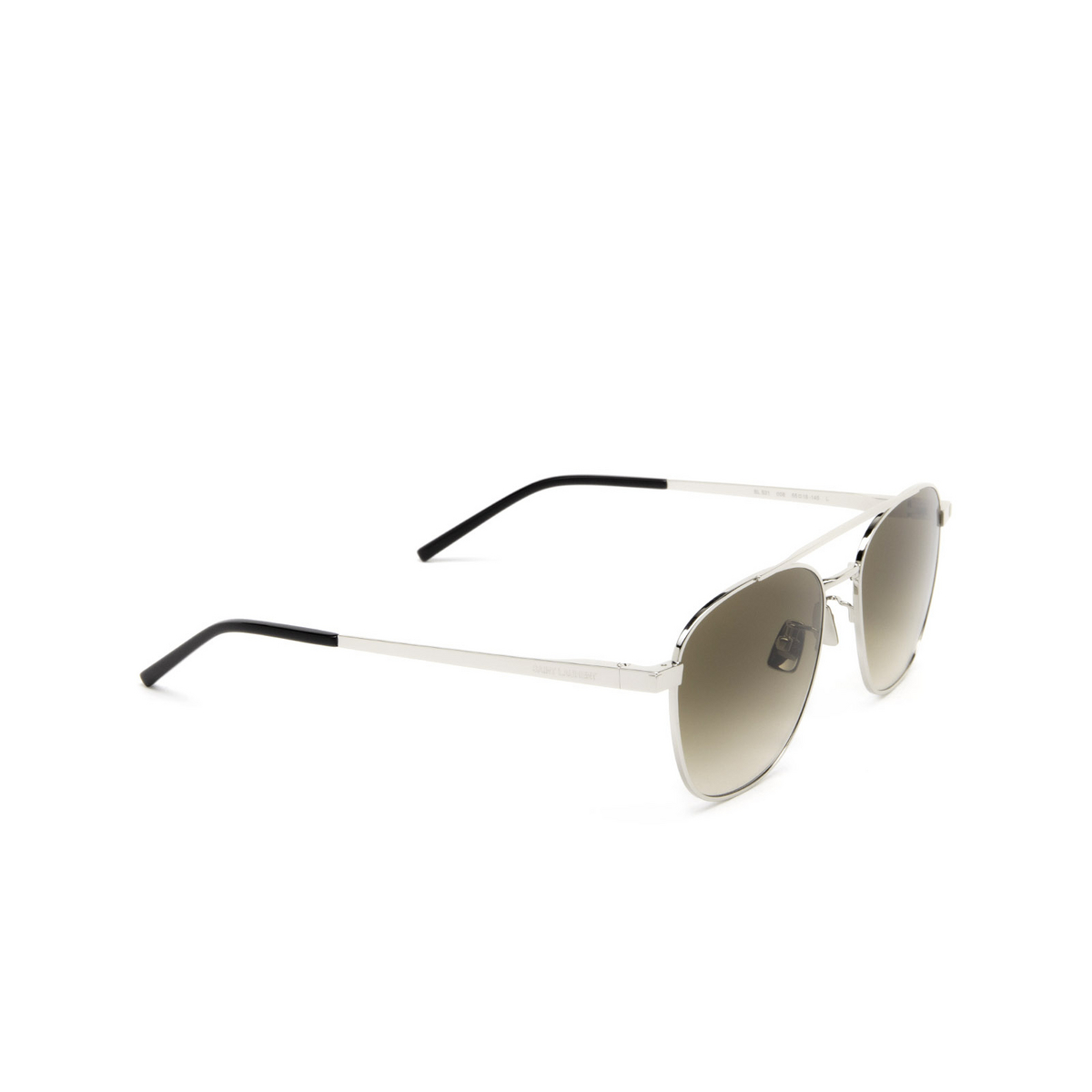 Saint Laurent® Aviator Sunglasses: SL 531 color Silver 006 - three-quarters view.