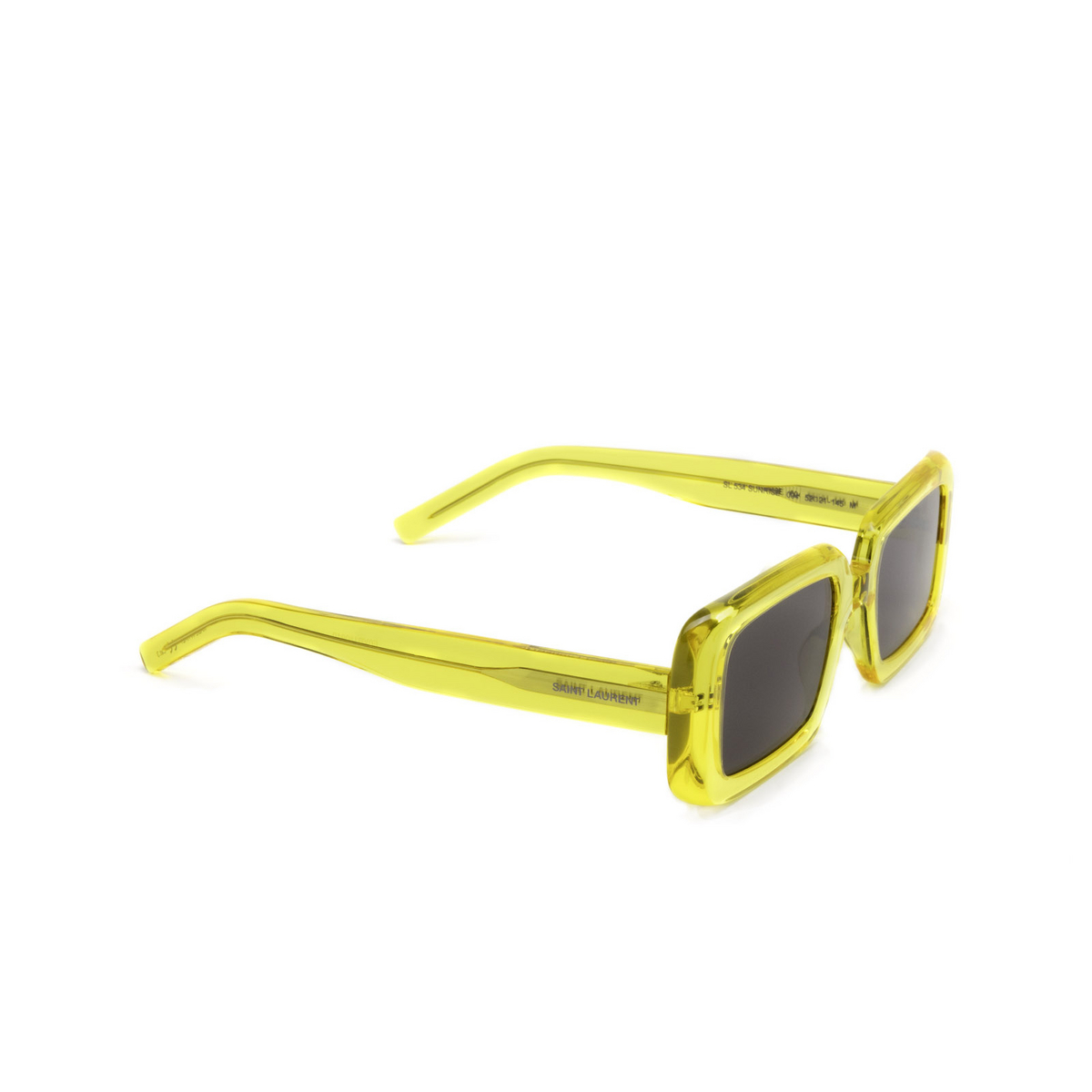 Saint Laurent® Rectangle Sunglasses: SL 534 SUNRISE color Yellow 004 - three-quarters view.