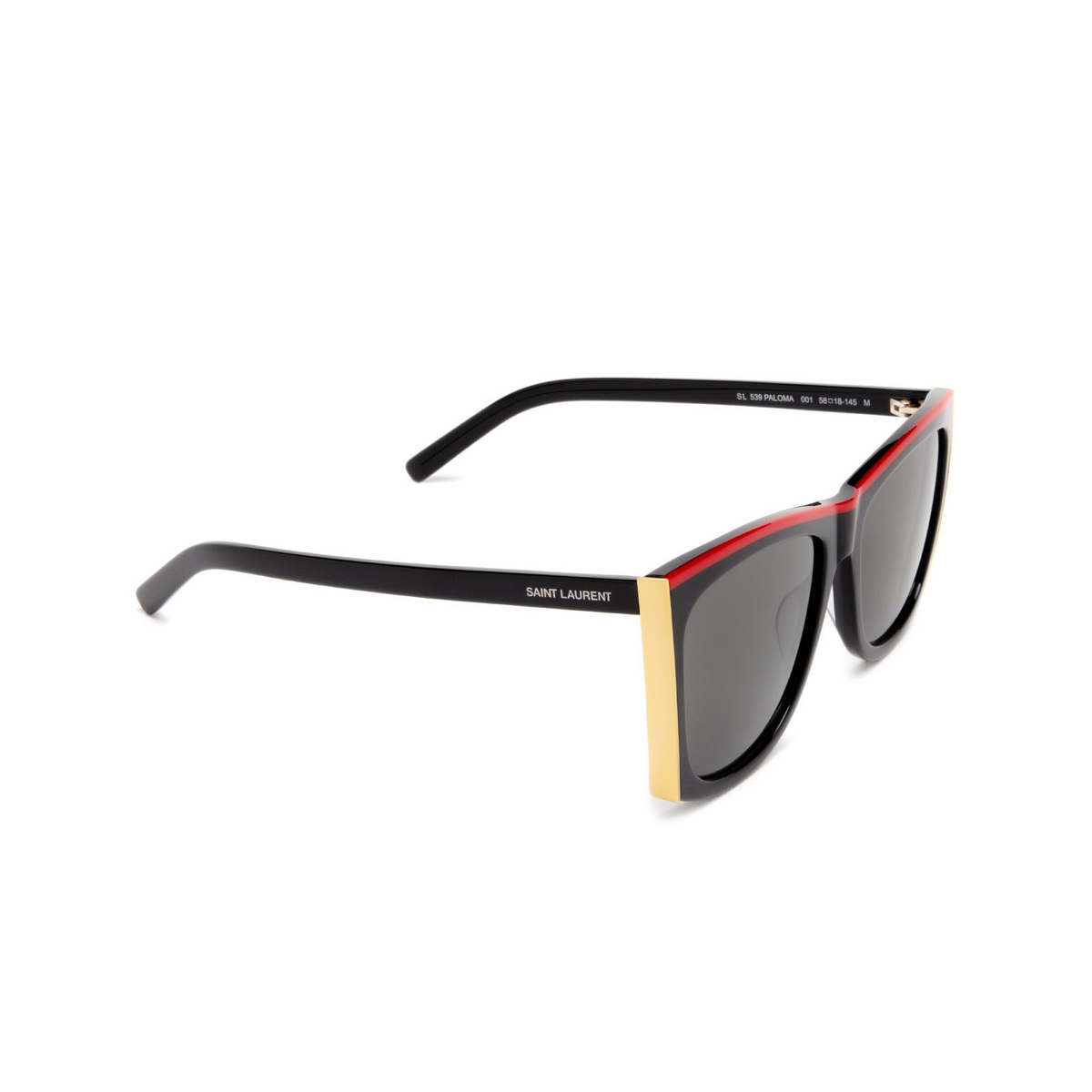 Saint Laurent® Rectangle Sunglasses: SL 539 PALOMA color 001 Shiny Black - three-quarters view